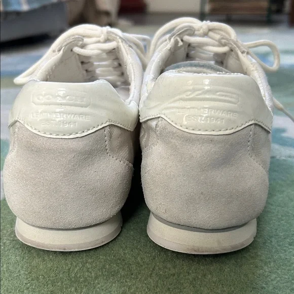 COACH Cream Kathleen Canvas + Suede Sneakers Size 8 - Picture 3 of 10